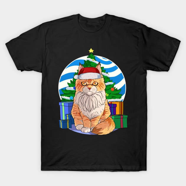 Maine Coon Cat Santa Christmas Gift T-Shirt by Noseking